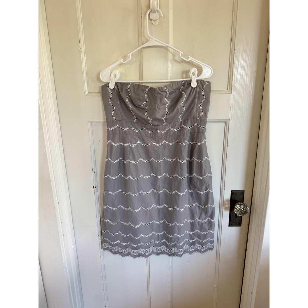J.Crew gray eyelet striped strapless dress size 12
